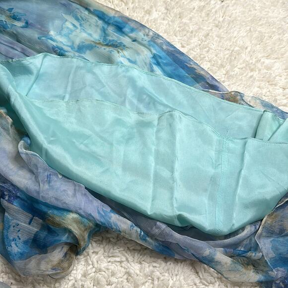 Decode Y2K Mermaid Core Maxi Formal 100% Silk Prom Dress Watercolor Pattern PP7 - Picture 12 of 13